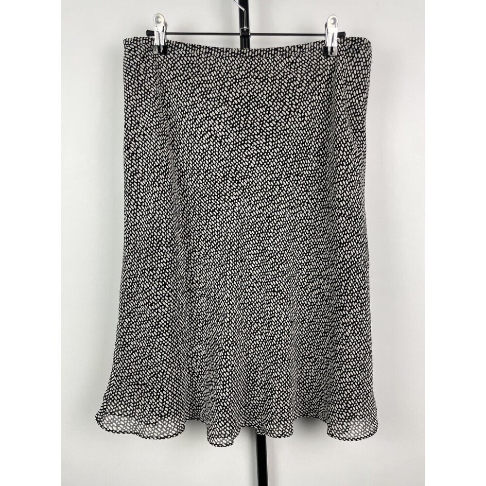 Ann Taylor Black Cream Speckled 100% Silk Flowy A-Line Skirt Size 10P‎